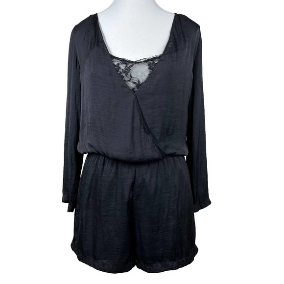 Zara Silk Romper Lace Underlay Long Sleeve Black XS - Picture 1 of 6